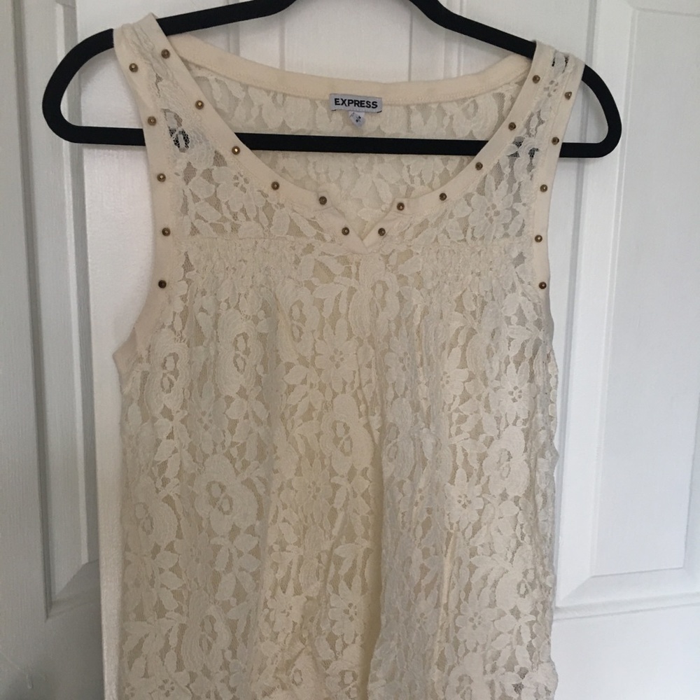 EXPRESS IVORY LACE GOLD STUDDED TANK TOP MEDIUM M
